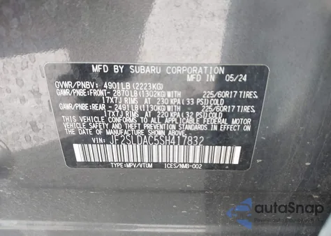 2025 Subaru Forester z USA, uszkodzony, nr VIN JF2SLDAC5SH417832